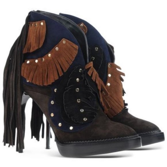 BURBERRY Lilybell Studded Fringe Bootie Heels - Picture 1 of 6